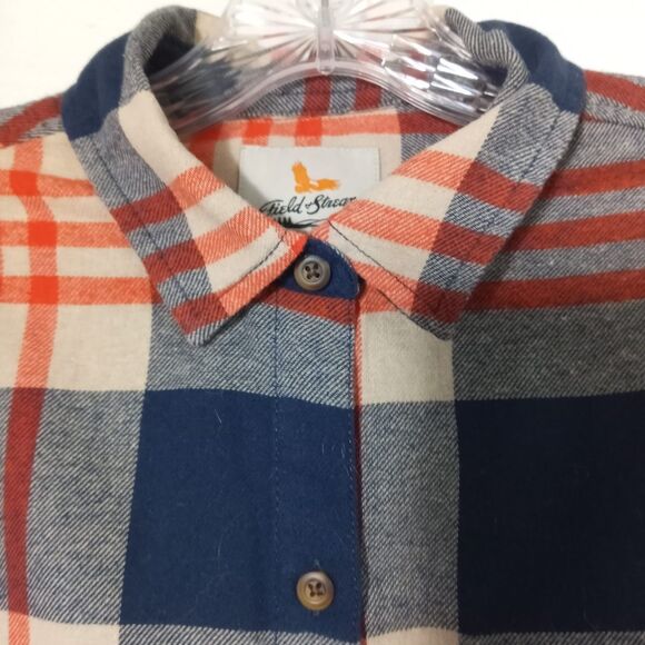 Vintage Field & Stream Flannel Shirt 60s 70s Orange Blue Plaid Button Sleeves SM - Picture 3 of 8